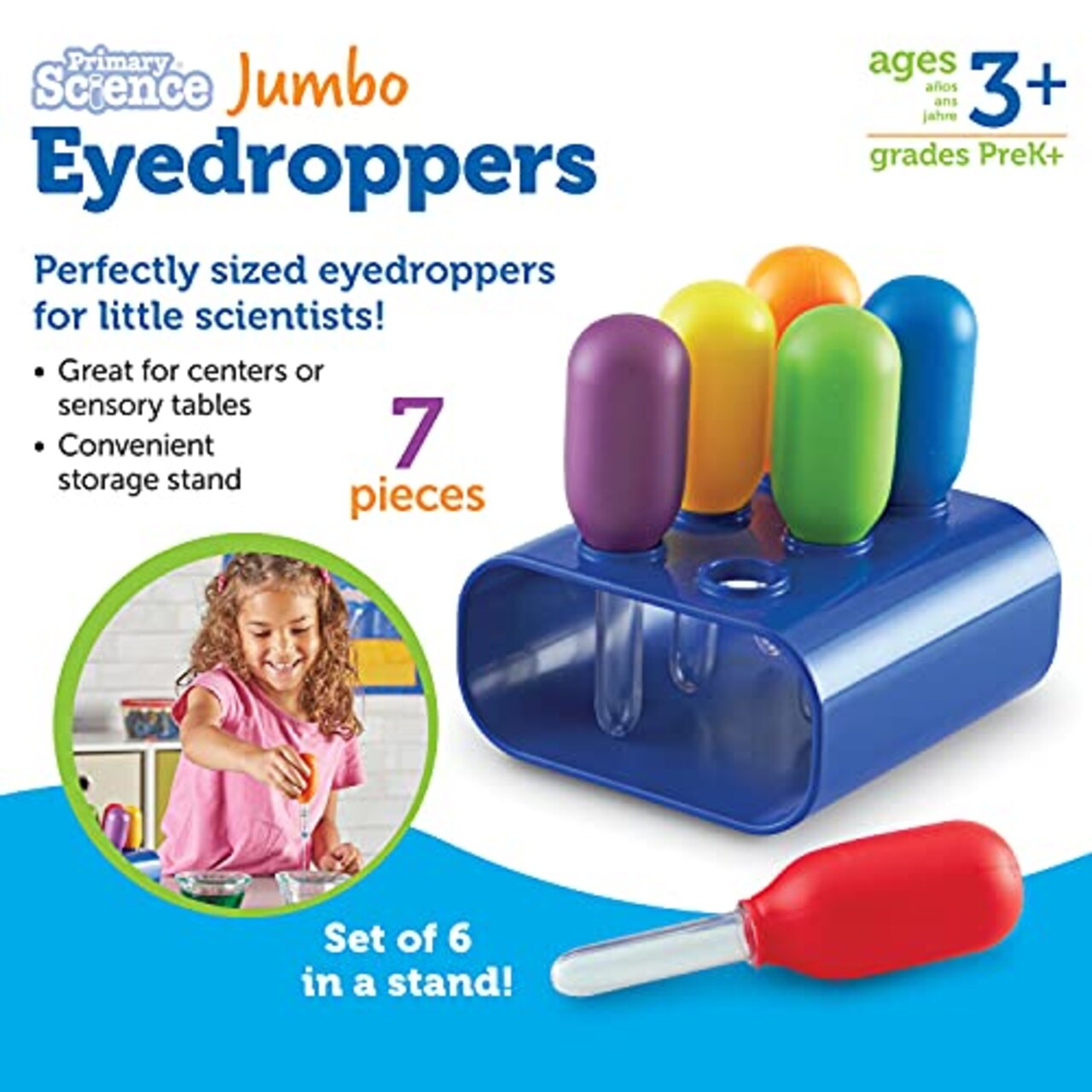 6 Pieces Jumbo Colorful Eyedroppers - Ages 3+, Science Class Tools, Preschool Science, Sensory Accessories,Droppers for Kids,Back to School Supplies